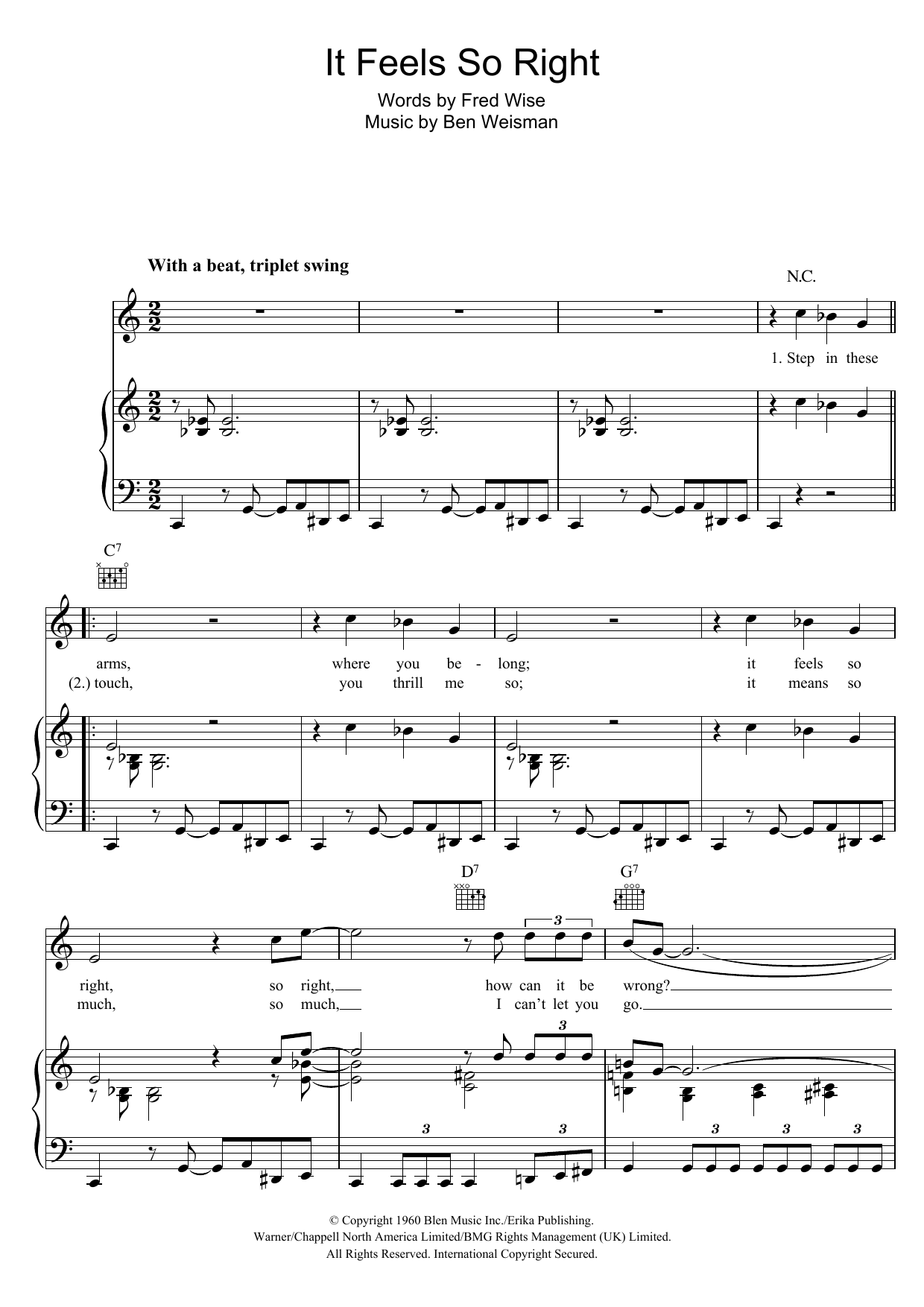 Elvis Presley It Feels So Right Sheet Music Notes & Chords for Piano, Vocal & Guitar (Right-Hand Melody) - Download or Print PDF