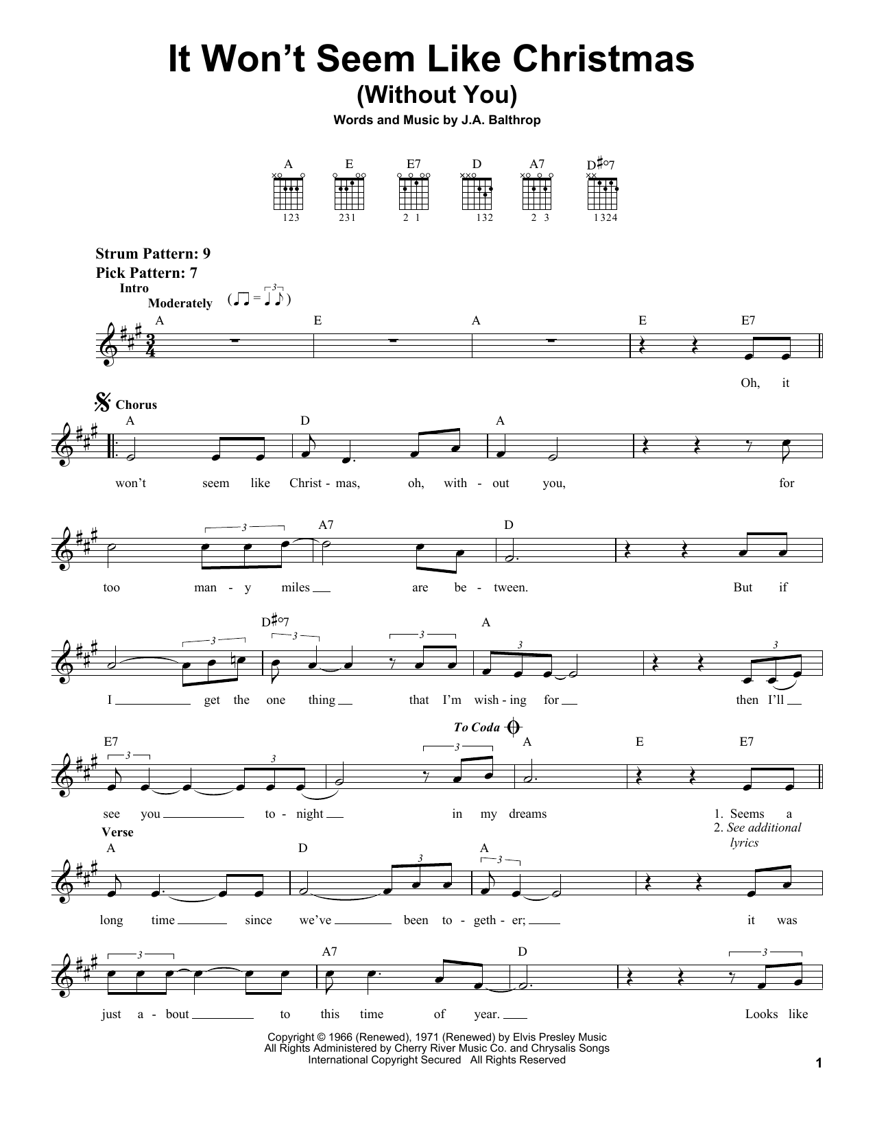 Elvis Presley It Won't Seem Like Christmas (Without You) Sheet Music Notes & Chords for Guitar Chords/Lyrics - Download or Print PDF