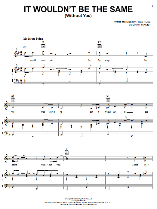 Elvis Presley It Wouldn't Be The Same (Without You) Sheet Music Notes & Chords for Piano, Vocal & Guitar (Right-Hand Melody) - Download or Print PDF
