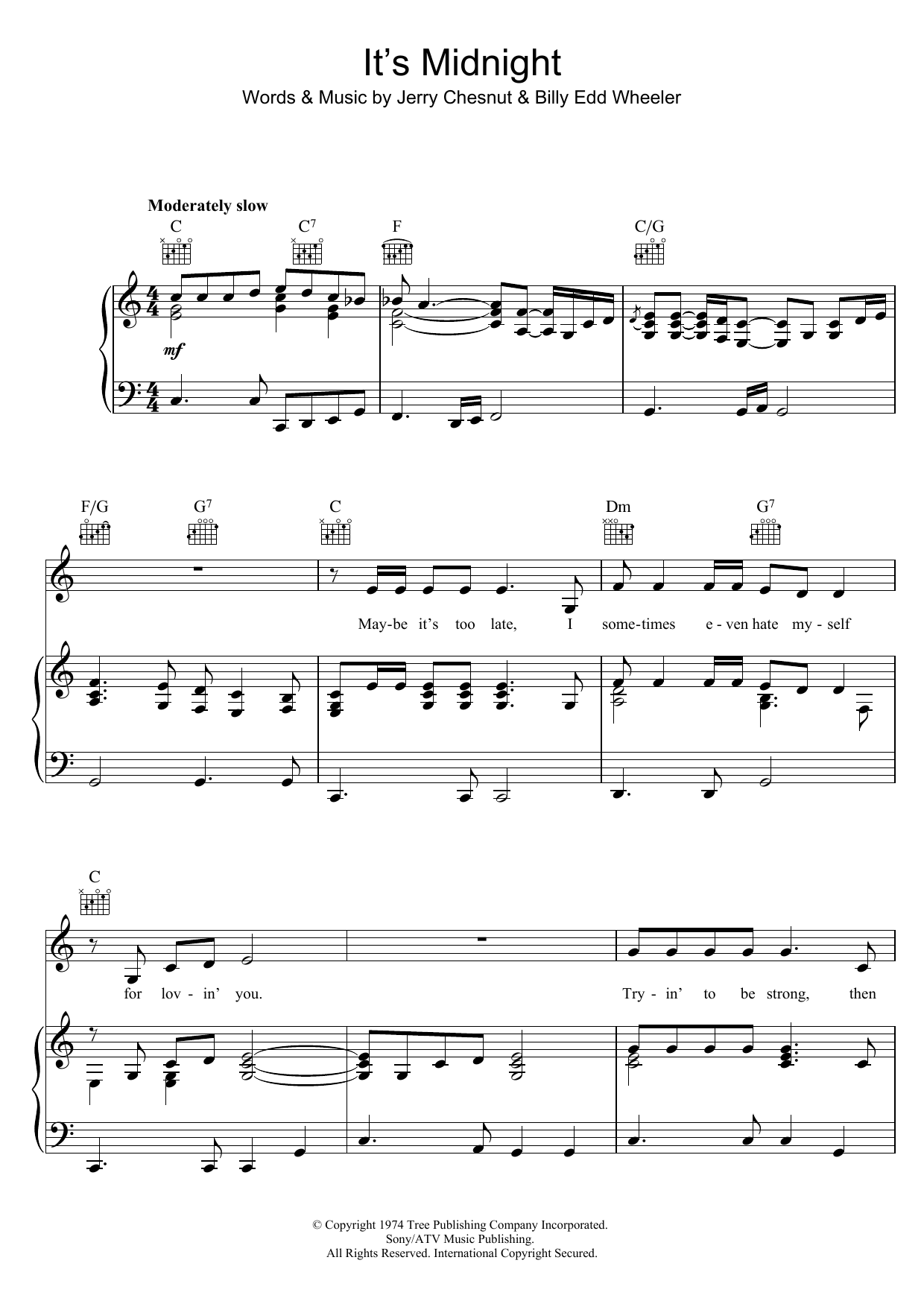 Elvis Presley It's Midnight Sheet Music Notes & Chords for Piano, Vocal & Guitar Chords (Right-Hand Melody) - Download or Print PDF
