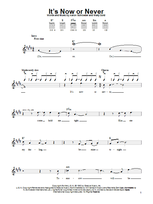 Elvis Presley It's Now Or Never Sheet Music Notes & Chords for Easy Guitar - Download or Print PDF