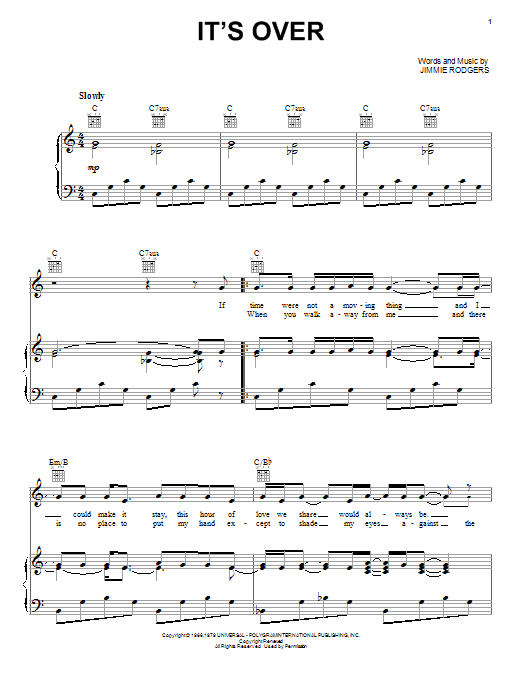 Elvis Presley It's Over Sheet Music Notes & Chords for Piano, Vocal & Guitar (Right-Hand Melody) - Download or Print PDF