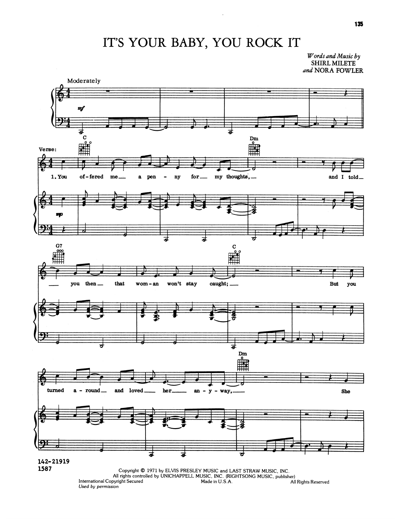Elvis Presley It's Your Baby You Rock It Sheet Music Notes & Chords for Piano, Vocal & Guitar Chords (Right-Hand Melody) - Download or Print PDF Elvis Presley It's Your Baby You Rock It Sheet Music Notes & Chords for Piano, Vocal & Guitar Chords (Right-Hand Melody) - Download or Print PDF