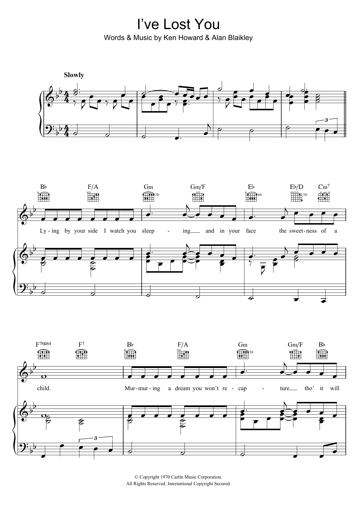 Elvis Presley I've Lost You Sheet Music Notes & Chords for Piano, Vocal & Guitar (Right-Hand Melody) - Download or Print PDF