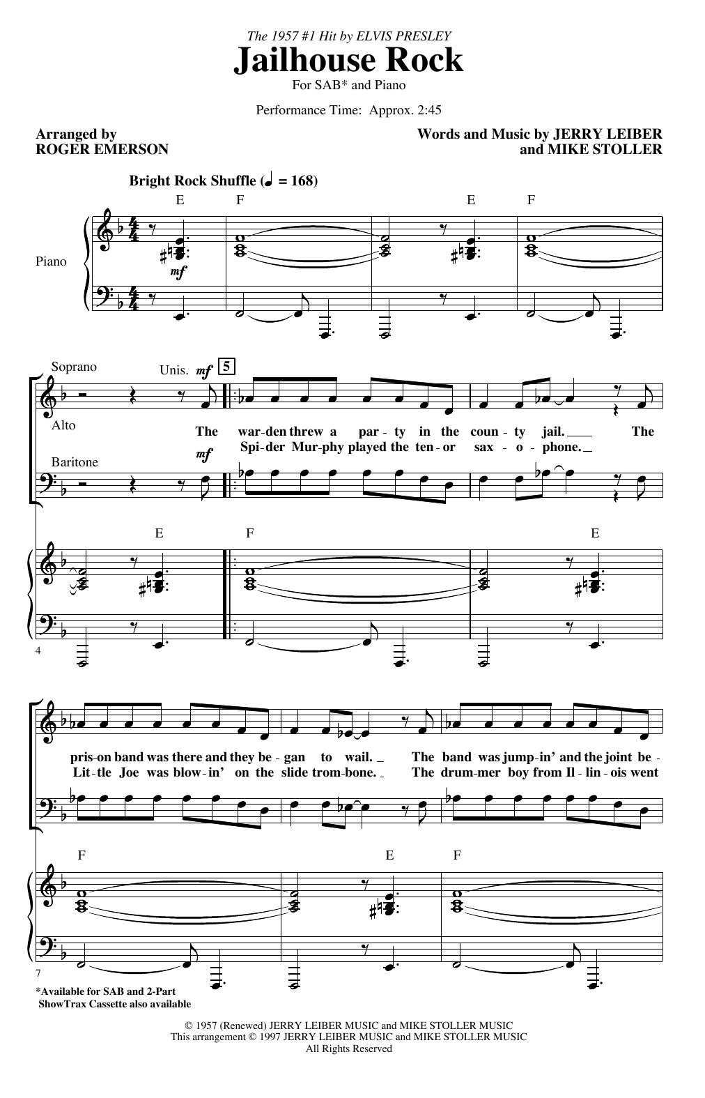 Elvis Presley Jailhouse Rock (arr. Roger Emerson) Sheet Music Notes & Chords for SAB Choir - Download or Print PDF