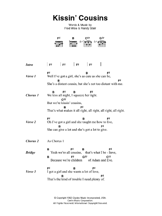 Elvis Presley Kissin' Cousins Sheet Music Notes & Chords for Piano, Vocal & Guitar (Right-Hand Melody) - Download or Print PDF