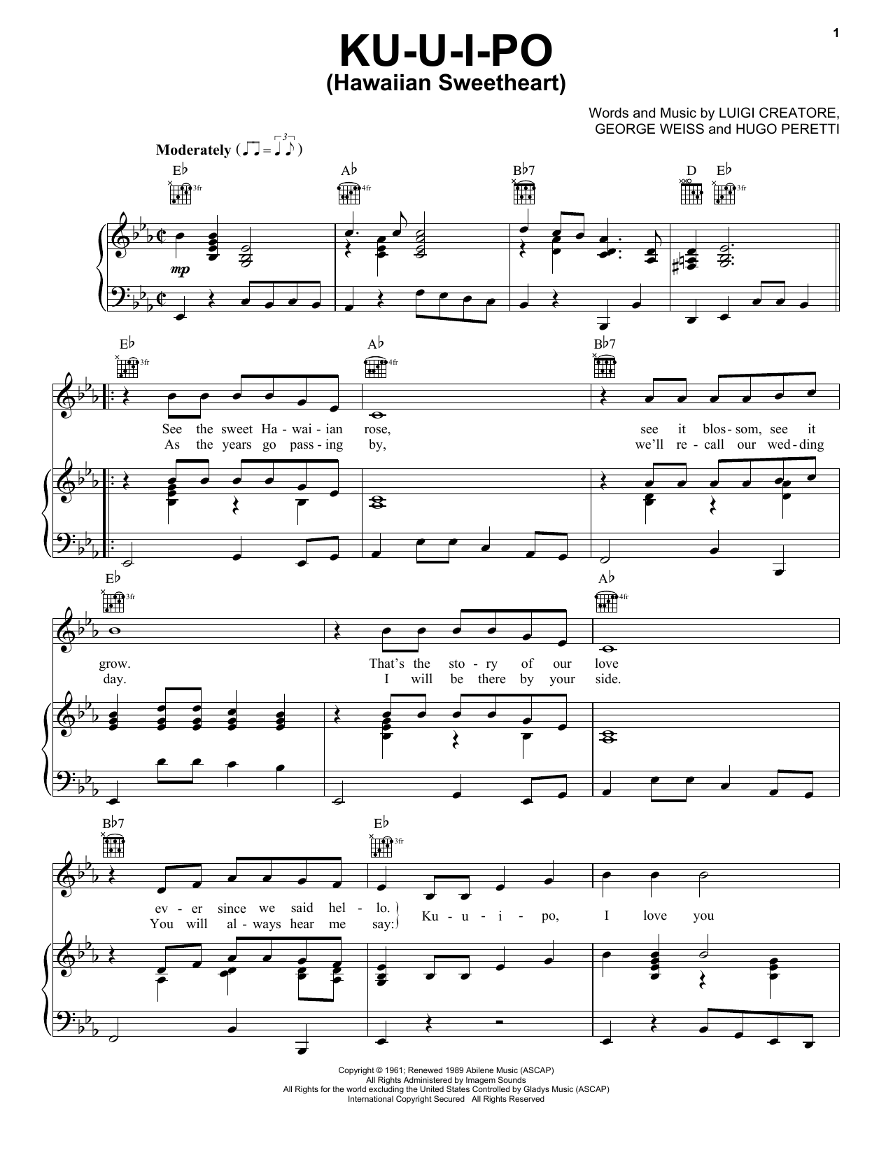 Elvis Presley Ku-U-I-Po (Hawaiian Sweetheart) Sheet Music Notes & Chords for Piano, Vocal & Guitar (Right-Hand Melody) - Download or Print PDF