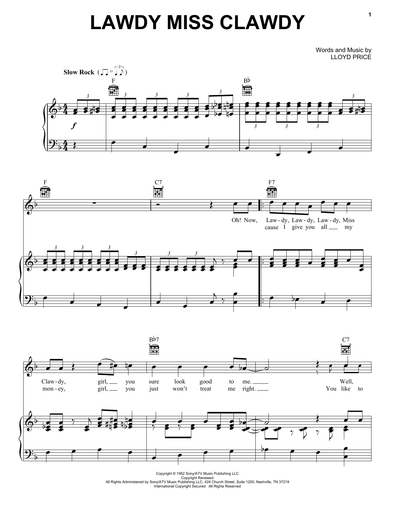 Elvis Presley Lawdy Miss Clawdy Sheet Music Notes & Chords for Lyrics & Chords - Download or Print PDF