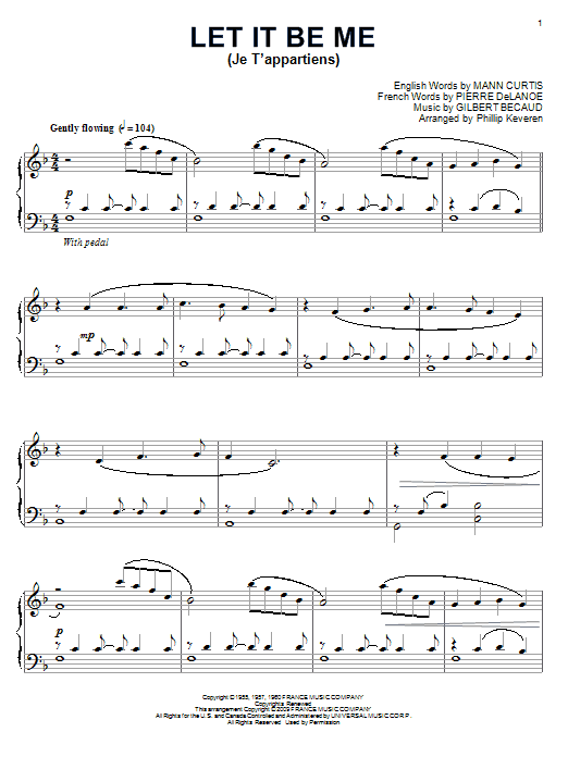 Elvis Presley Let It Be Me (Je T'appartiens) Sheet Music Notes & Chords for Piano - Download or Print PDF
