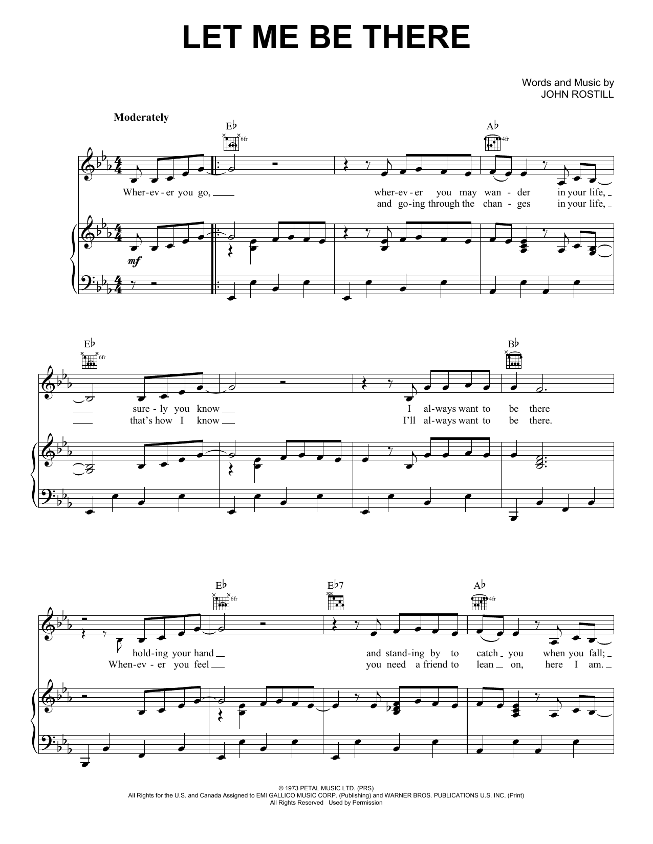 Elvis Presley Let Me Be There Sheet Music Notes & Chords for Piano, Vocal & Guitar Chords (Right-Hand Melody) - Download or Print PDF