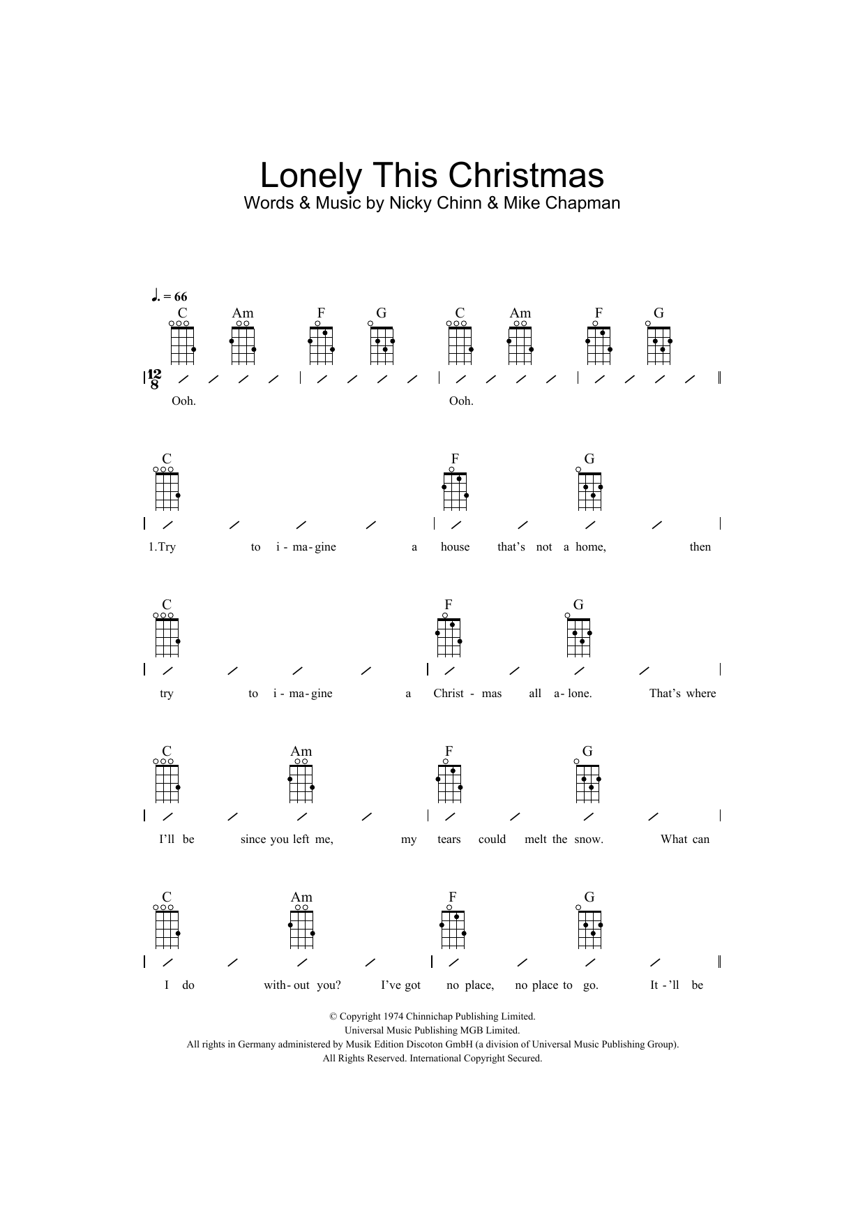 Elvis Presley Lonely This Christmas Sheet Music Notes & Chords for Ukulele with strumming patterns - Download or Print PDF