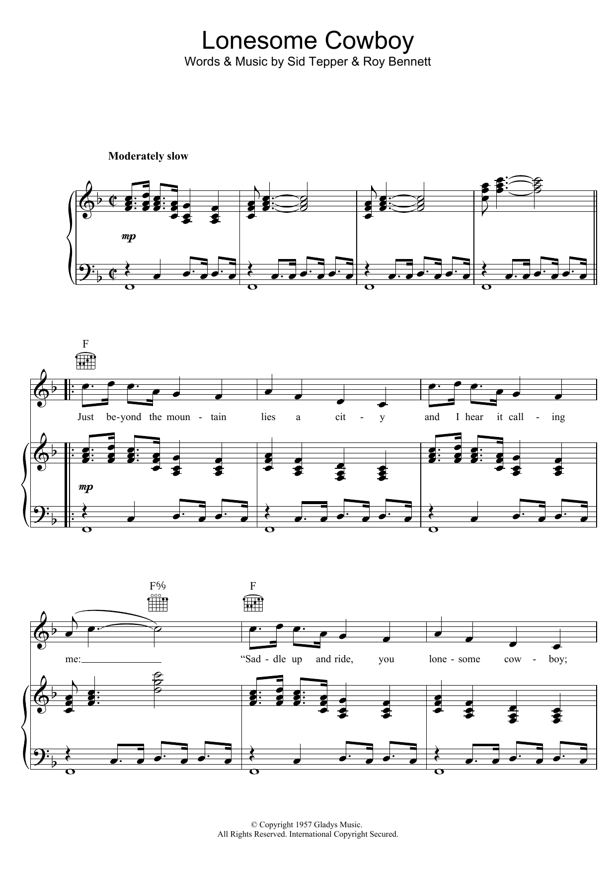 Elvis Presley Lonesome Cowboy Sheet Music Notes & Chords for Piano, Vocal & Guitar Chords (Right-Hand Melody) - Download or Print PDF