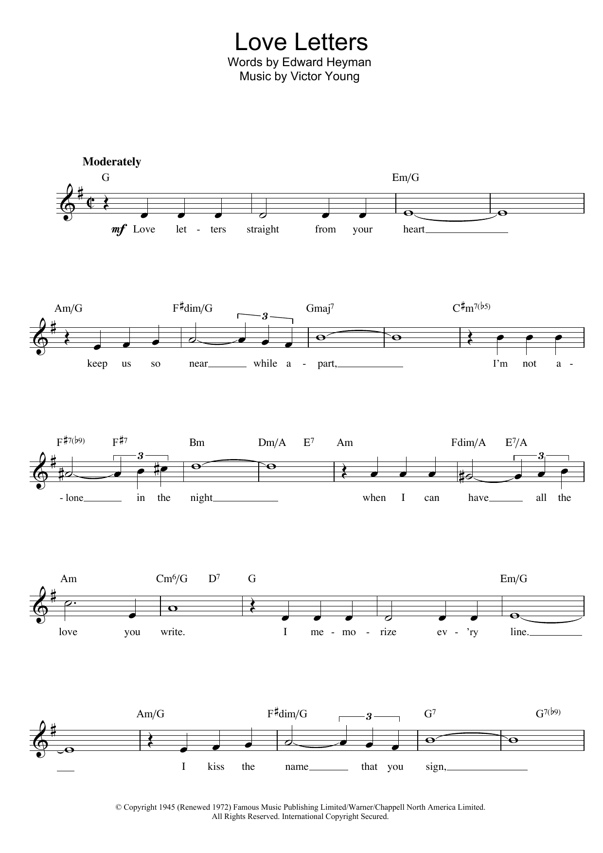 Elvis Presley Love Letters Sheet Music Notes & Chords for Melody Line, Lyrics & Chords - Download or Print PDF