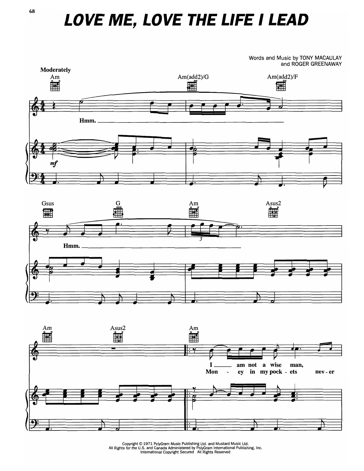 Elvis Presley Love Me, Love The Life I Lead Sheet Music Notes & Chords for Piano, Vocal & Guitar Chords (Right-Hand Melody) - Download or Print PDF