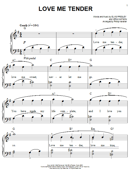 Elvis Presley Love Me Tender Sheet Music Notes & Chords for Easy Piano - Download or Print PDF