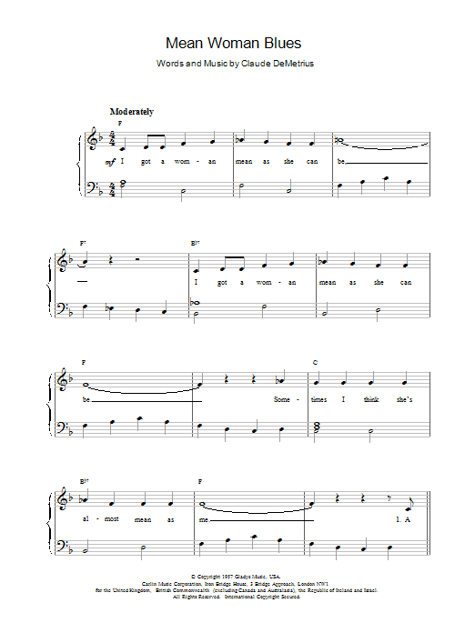 Elvis Presley Mean Woman Blues Sheet Music Notes & Chords for Easy Guitar - Download or Print PDF
