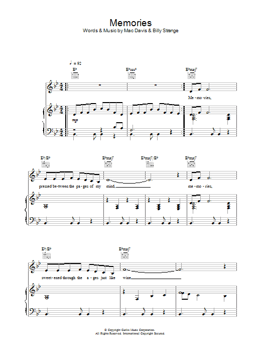 Elvis Presley Memories Sheet Music Notes & Chords for Piano, Vocal & Guitar (Right-Hand Melody) - Download or Print PDF