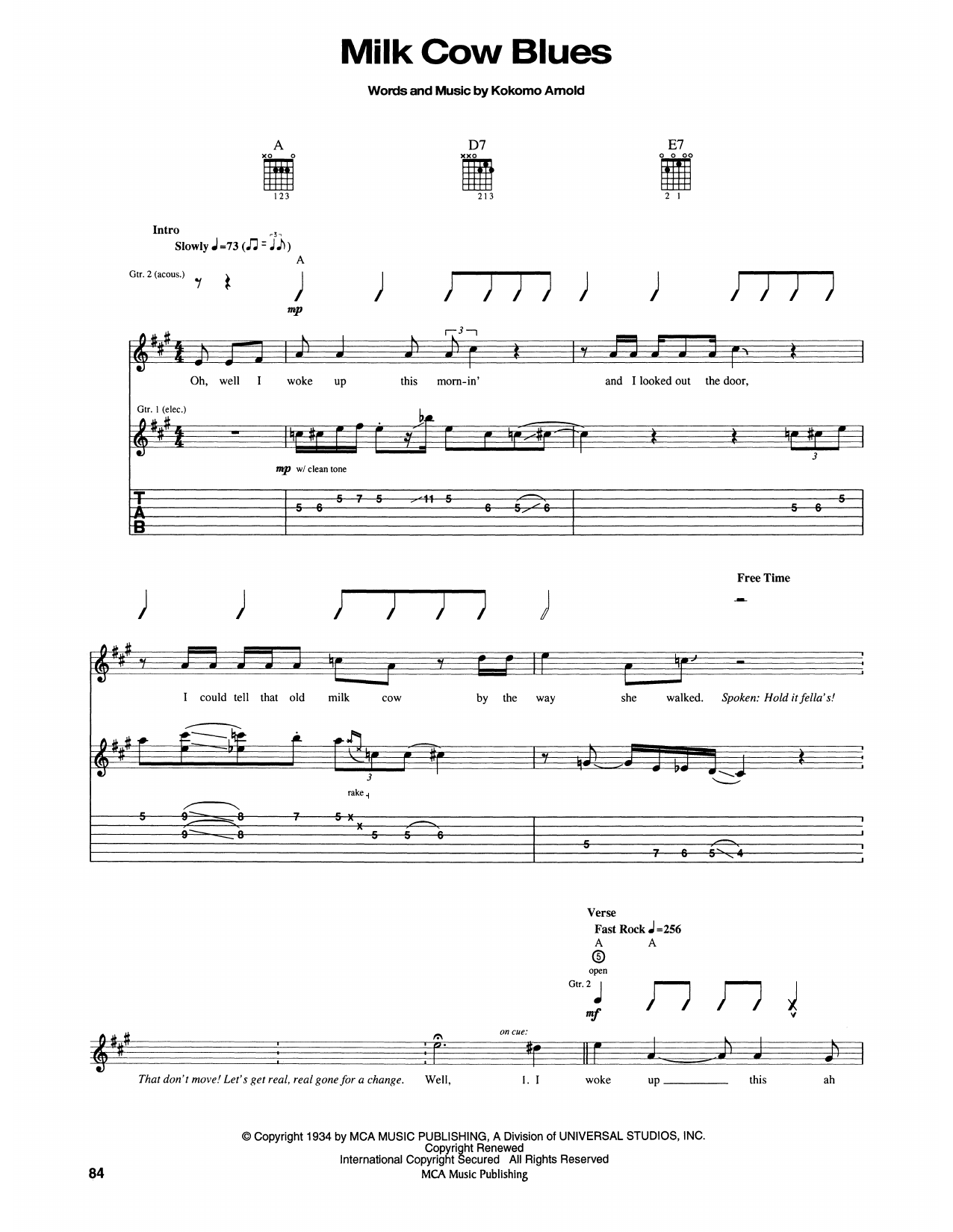 Elvis Presley Milk Cow Blues Sheet Music Notes & Chords for Guitar Tab - Download or Print PDF