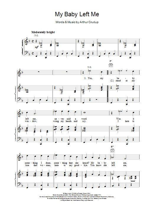 Elvis Presley My Baby Left Me Sheet Music Notes & Chords for Guitar Tab - Download or Print PDF