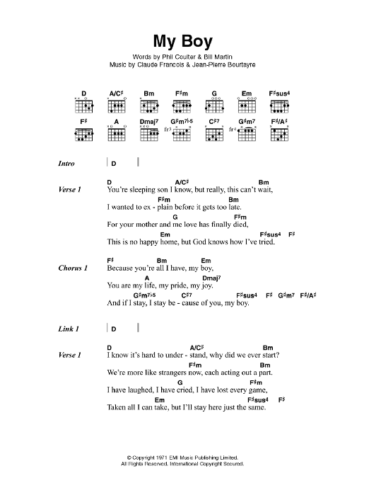 Elvis Presley My Boy Sheet Music Notes & Chords for Lyrics & Chords - Download or Print PDF