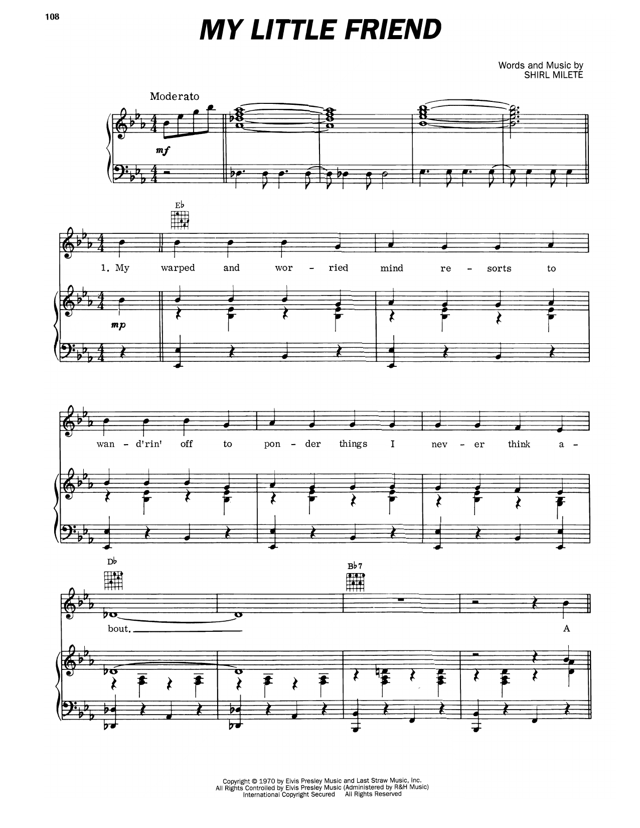 Elvis Presley My Little Friend Sheet Music Notes & Chords for Piano, Vocal & Guitar Chords (Right-Hand Melody) - Download or Print PDF