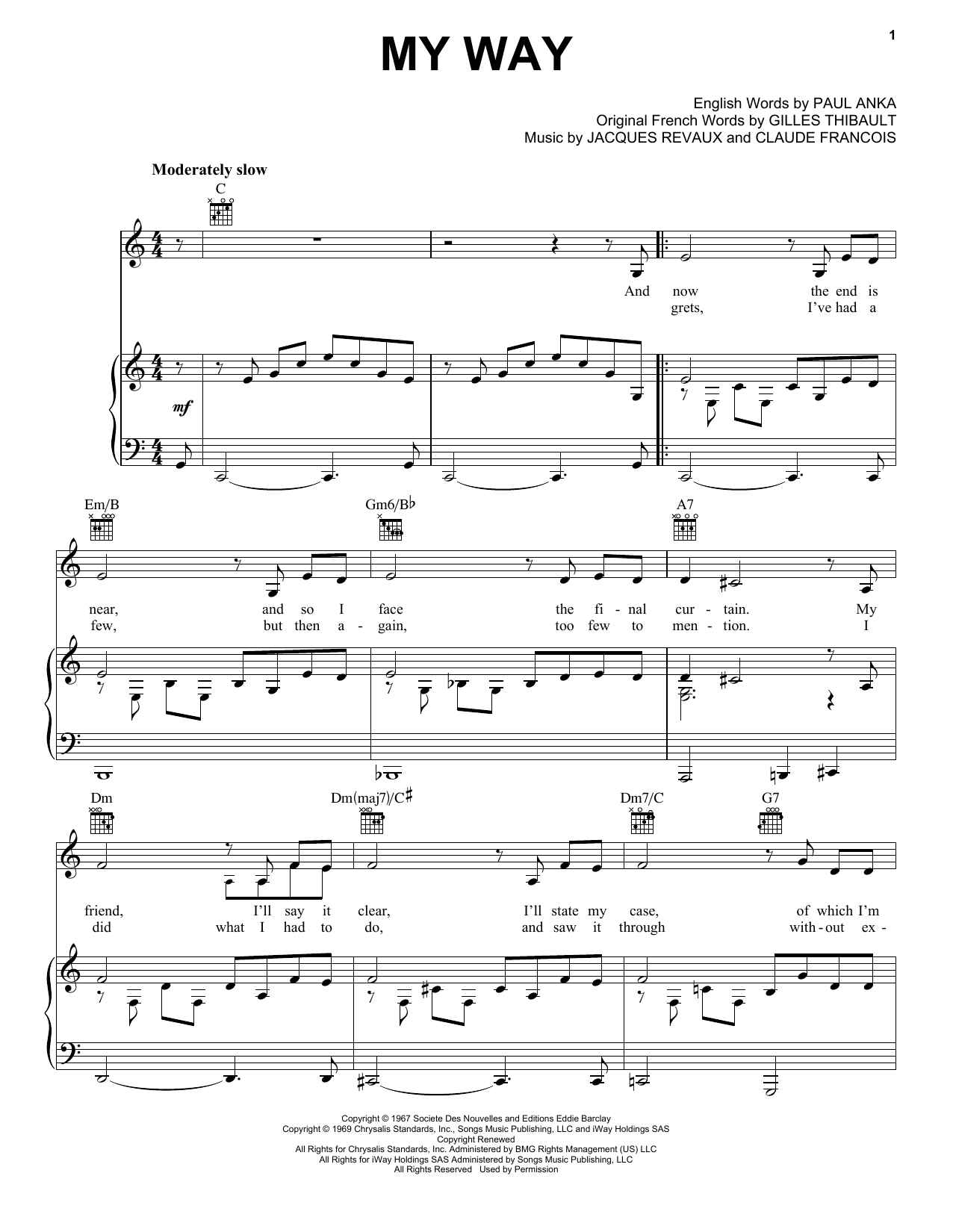 Elvis Presley My Way Sheet Music Notes & Chords for Piano, Vocal & Guitar (Right-Hand Melody) - Download or Print PDF