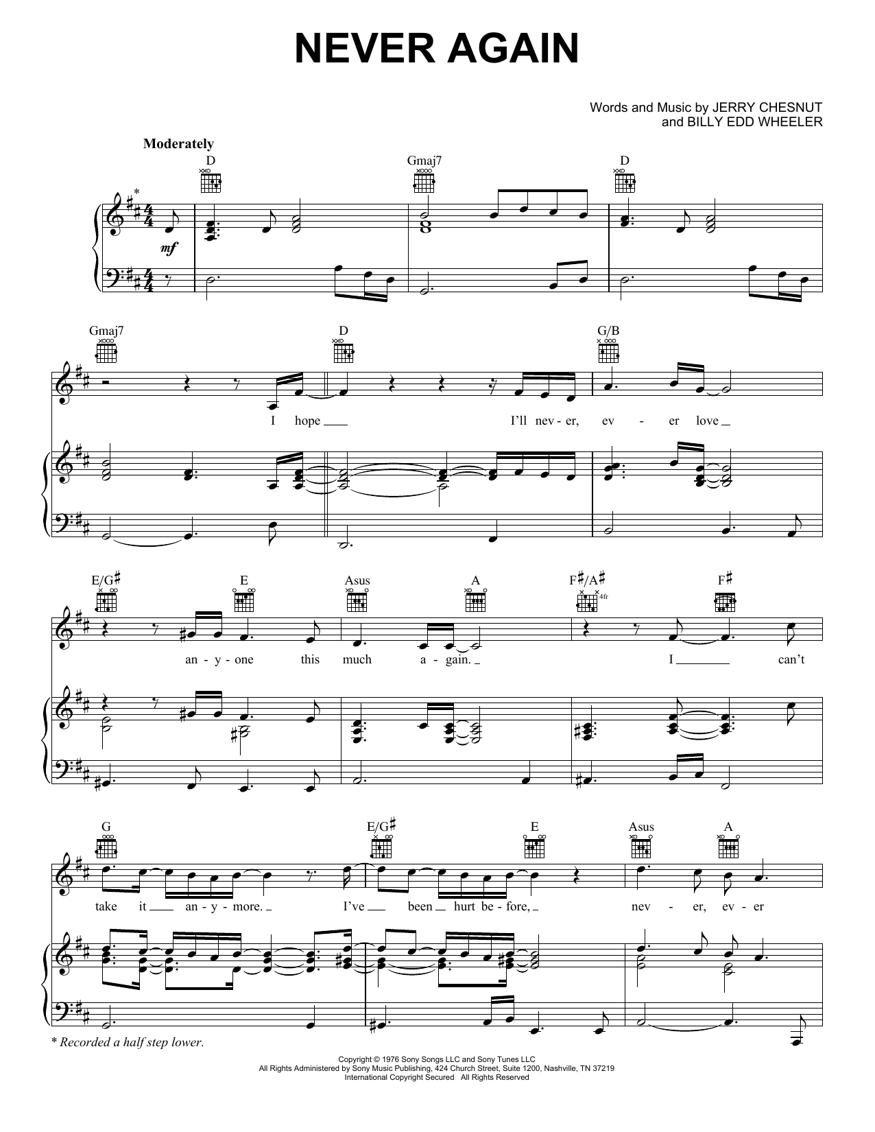 Elvis Presley Never Again Sheet Music Notes & Chords for Piano, Vocal & Guitar Chords (Right-Hand Melody) - Download or Print PDF