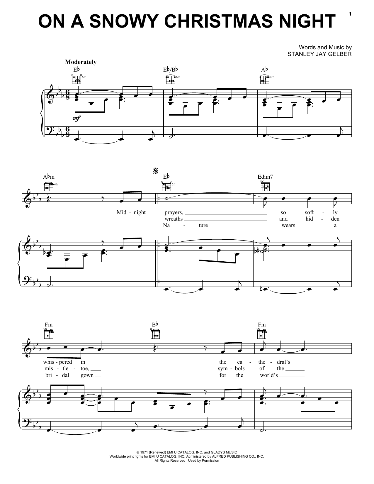 Elvis Presley On A Snowy Christmas Night Sheet Music Notes & Chords for Piano, Vocal & Guitar Chords (Right-Hand Melody) - Download or Print PDF