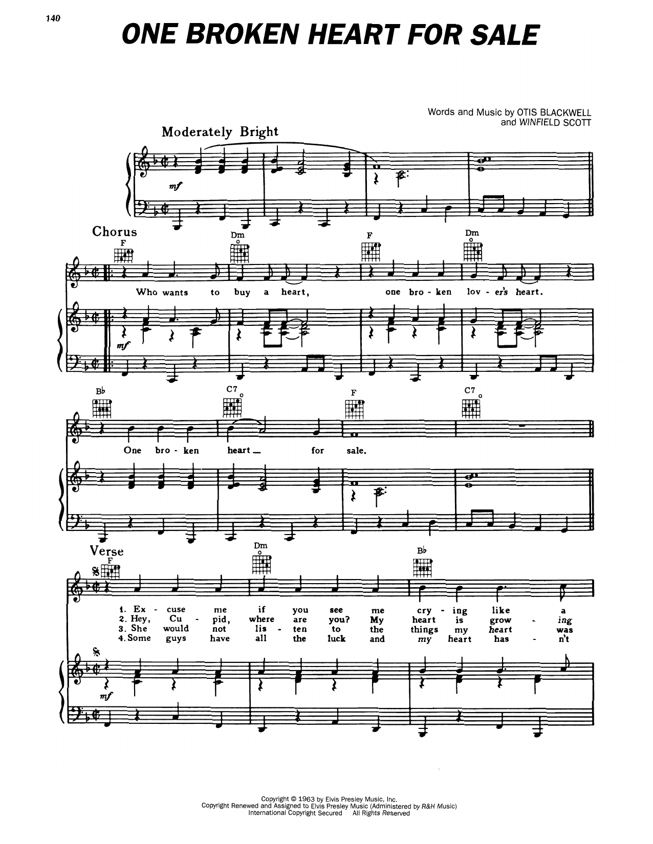 Elvis Presley One Broken Heart For Sale Sheet Music Notes & Chords for Piano, Vocal & Guitar Chords (Right-Hand Melody) - Download or Print PDF
