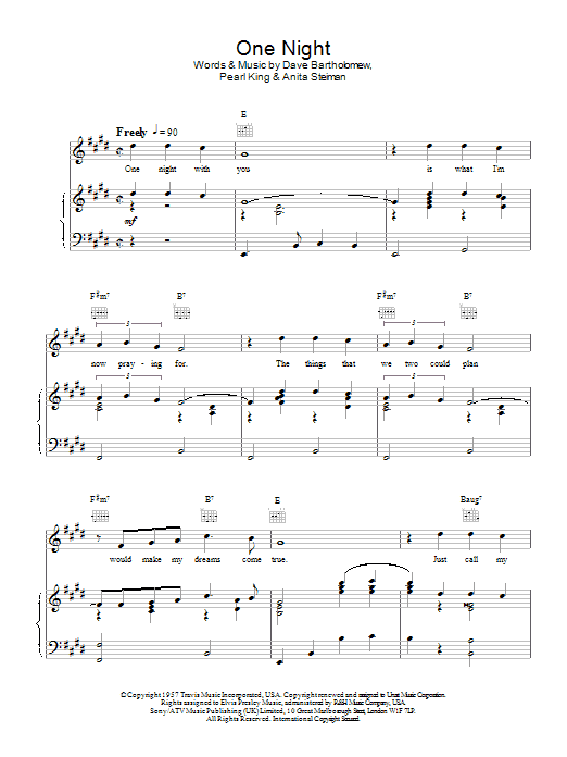 Elvis Presley One Night Sheet Music Notes & Chords for Easy Piano - Download or Print PDF