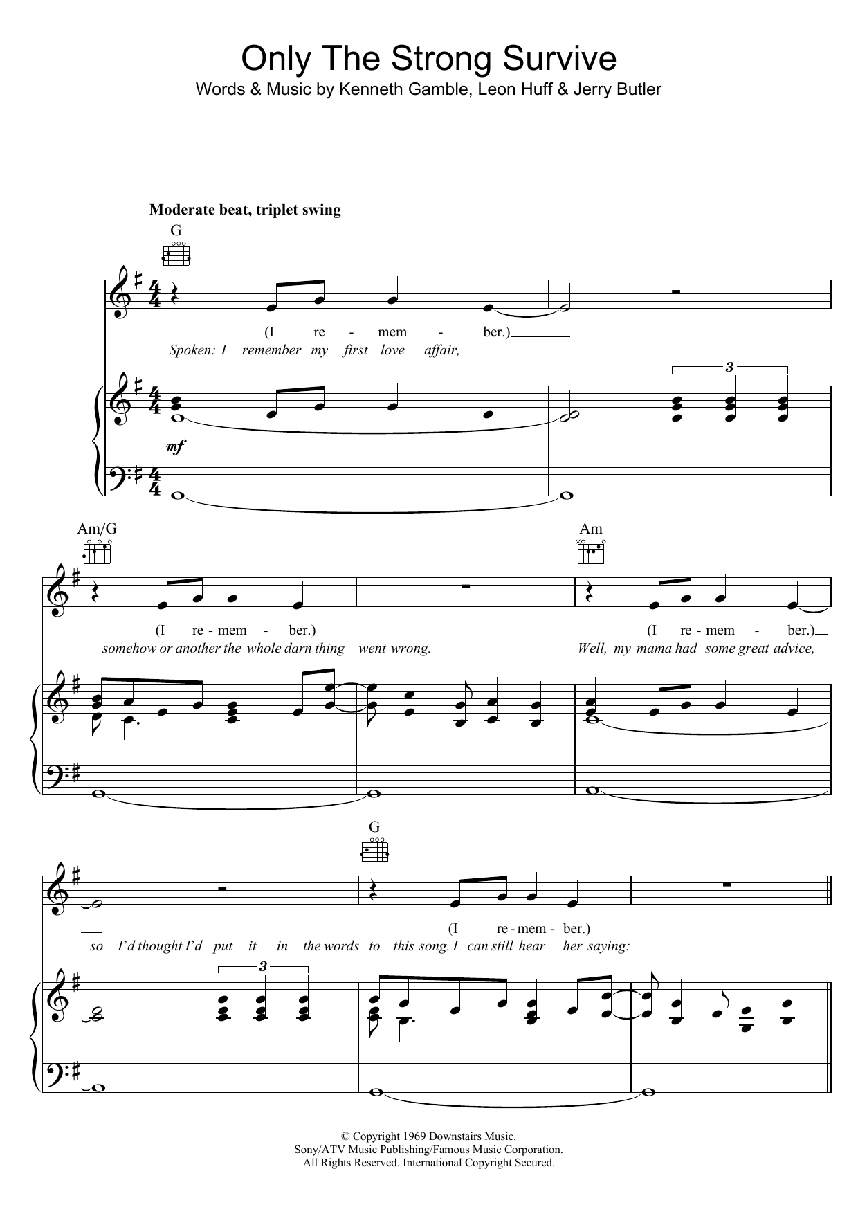 Elvis Presley Only The Strong Survive Sheet Music Notes & Chords for Piano, Vocal & Guitar (Right-Hand Melody) - Download or Print PDF