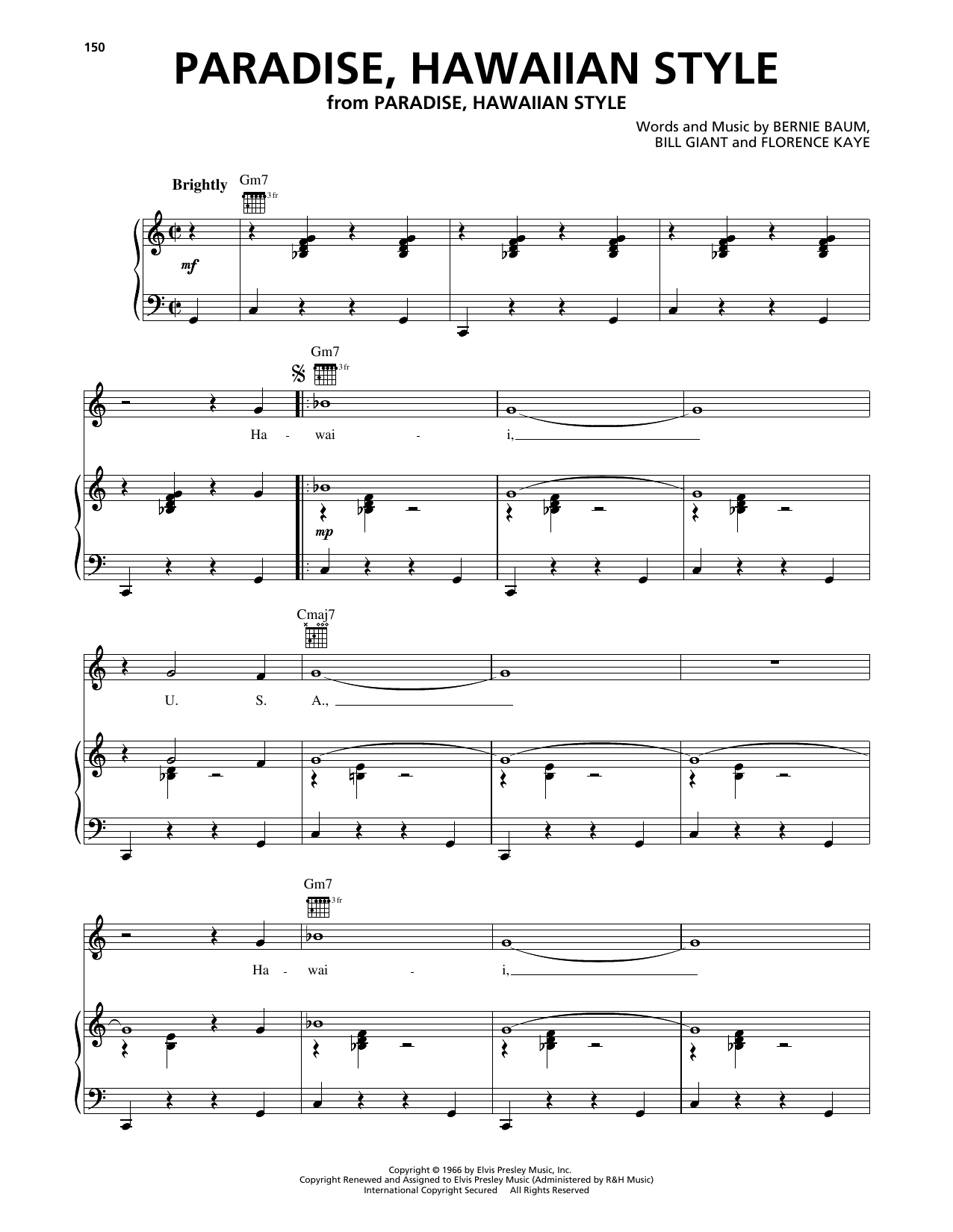 Elvis Presley Paradise, Hawaiian Style Sheet Music Notes & Chords for Piano, Vocal & Guitar Chords (Right-Hand Melody) - Download or Print PDF Elvis Presley Paradise, Hawaiian Style Sheet Music Notes & Chords for Piano, Vocal & Guitar Chords (Right-Hand Melody) - Download or Print PDF