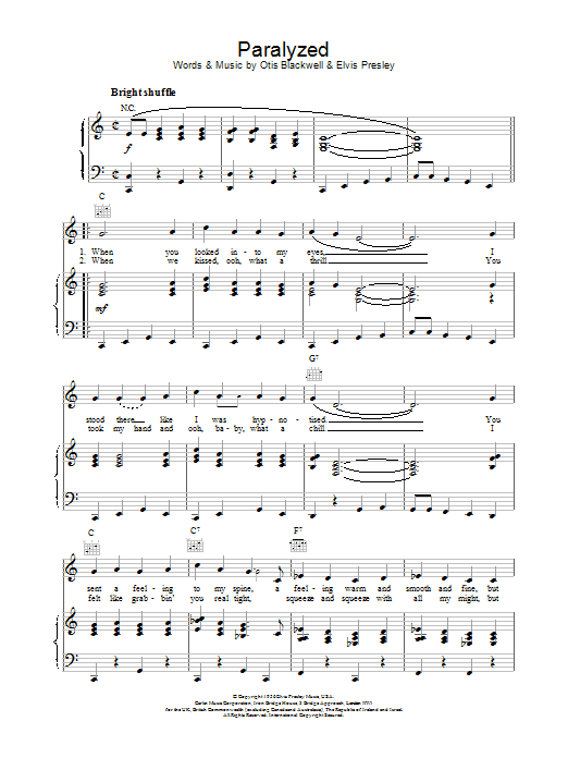 Elvis Presley Paralyzed Sheet Music Notes & Chords for Melody Line, Lyrics & Chords - Download or Print PDF