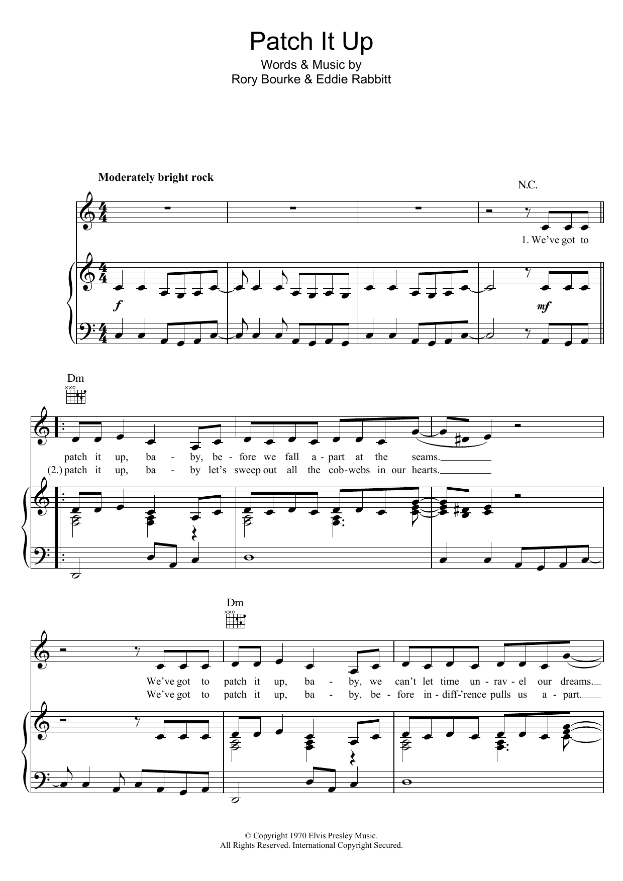 Elvis Presley Patch It Up Sheet Music Notes & Chords for Piano, Vocal & Guitar Chords (Right-Hand Melody) - Download or Print PDF