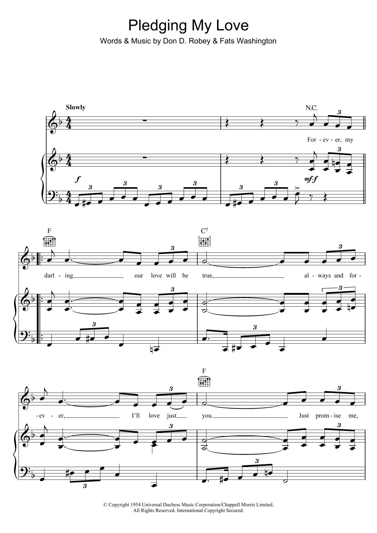 Elvis Presley Pledging My Love Sheet Music Notes & Chords for Piano, Vocal & Guitar (Right-Hand Melody) - Download or Print PDF