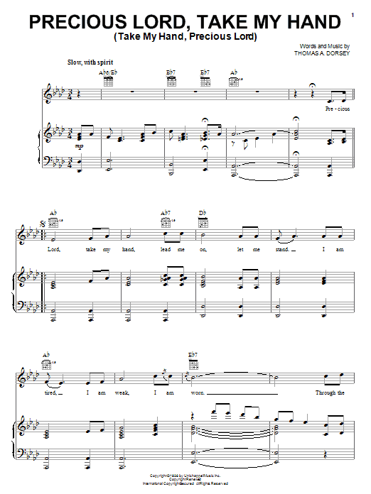 Elvis Presley Precious Lord, Take My Hand (Take My Hand, Precious Lord) Sheet Music Notes & Chords for Piano, Vocal & Guitar (Right-Hand Melody) - Download or Print PDF
