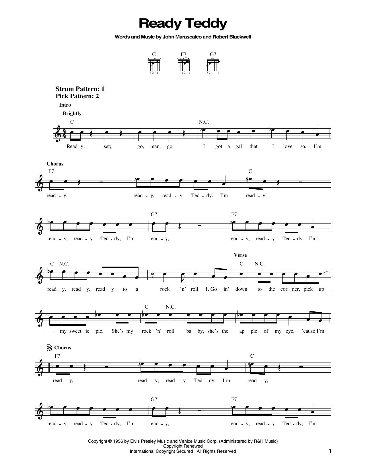 Elvis Presley Ready Teddy Sheet Music Notes & Chords for Easy Guitar - Download or Print PDF