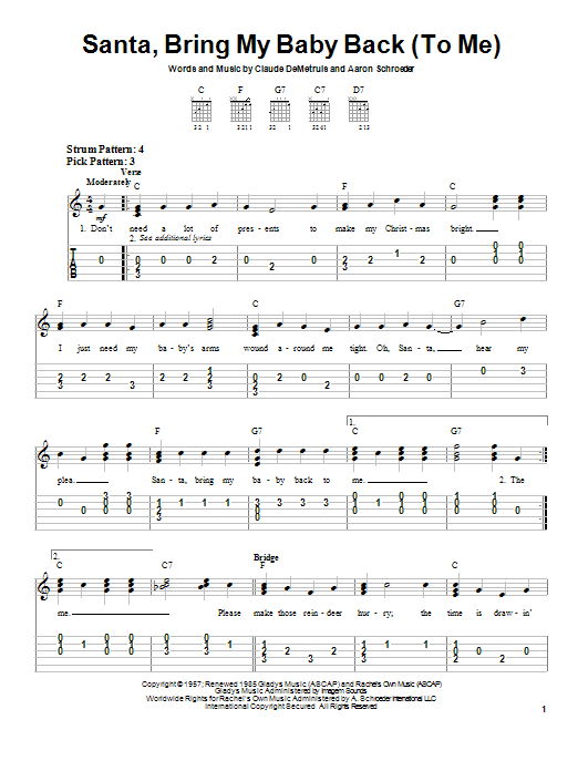 Elvis Presley Santa, Bring My Baby Back (To Me) Sheet Music Notes & Chords for Lyrics & Chords - Download or Print PDF