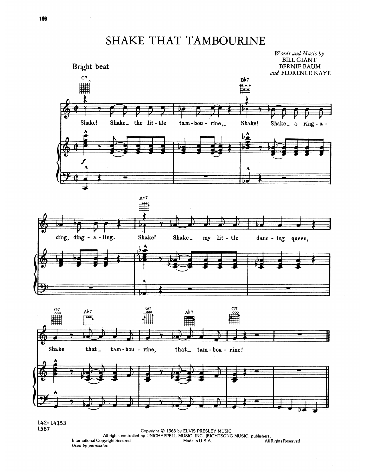 Elvis Presley Shake That Tamborine Sheet Music Notes & Chords for Piano, Vocal & Guitar Chords (Right-Hand Melody) - Download or Print PDF Elvis Presley Shake That Tamborine Sheet Music Notes & Chords for Piano, Vocal & Guitar Chords (Right-Hand Melody) - Download or Print PDF