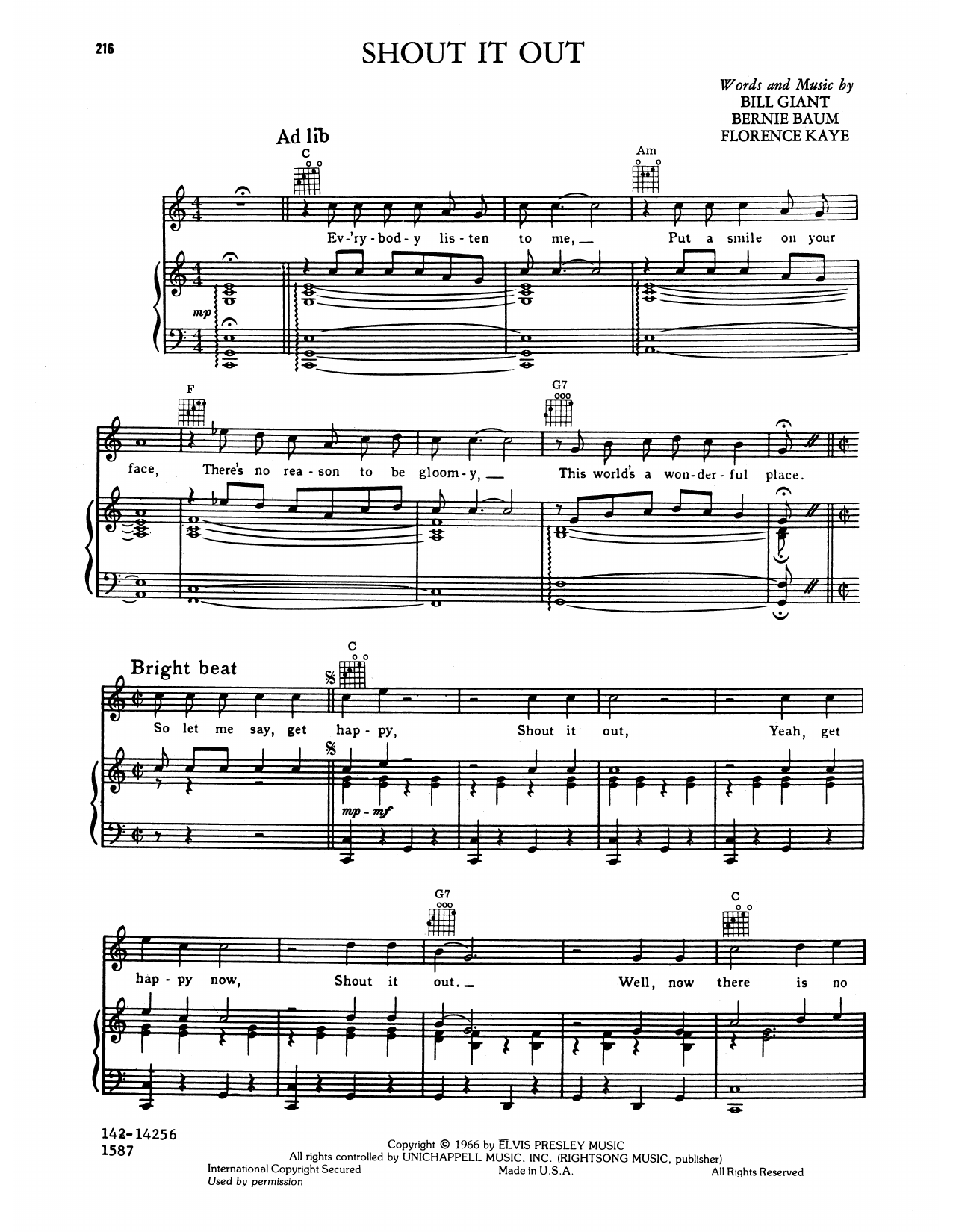 Elvis Presley Shout It Out Sheet Music Notes & Chords for Piano, Vocal & Guitar Chords (Right-Hand Melody) - Download or Print PDF Elvis Presley Shout It Out Sheet Music Notes & Chords for Piano, Vocal & Guitar Chords (Right-Hand Melody) - Download or Print PDF