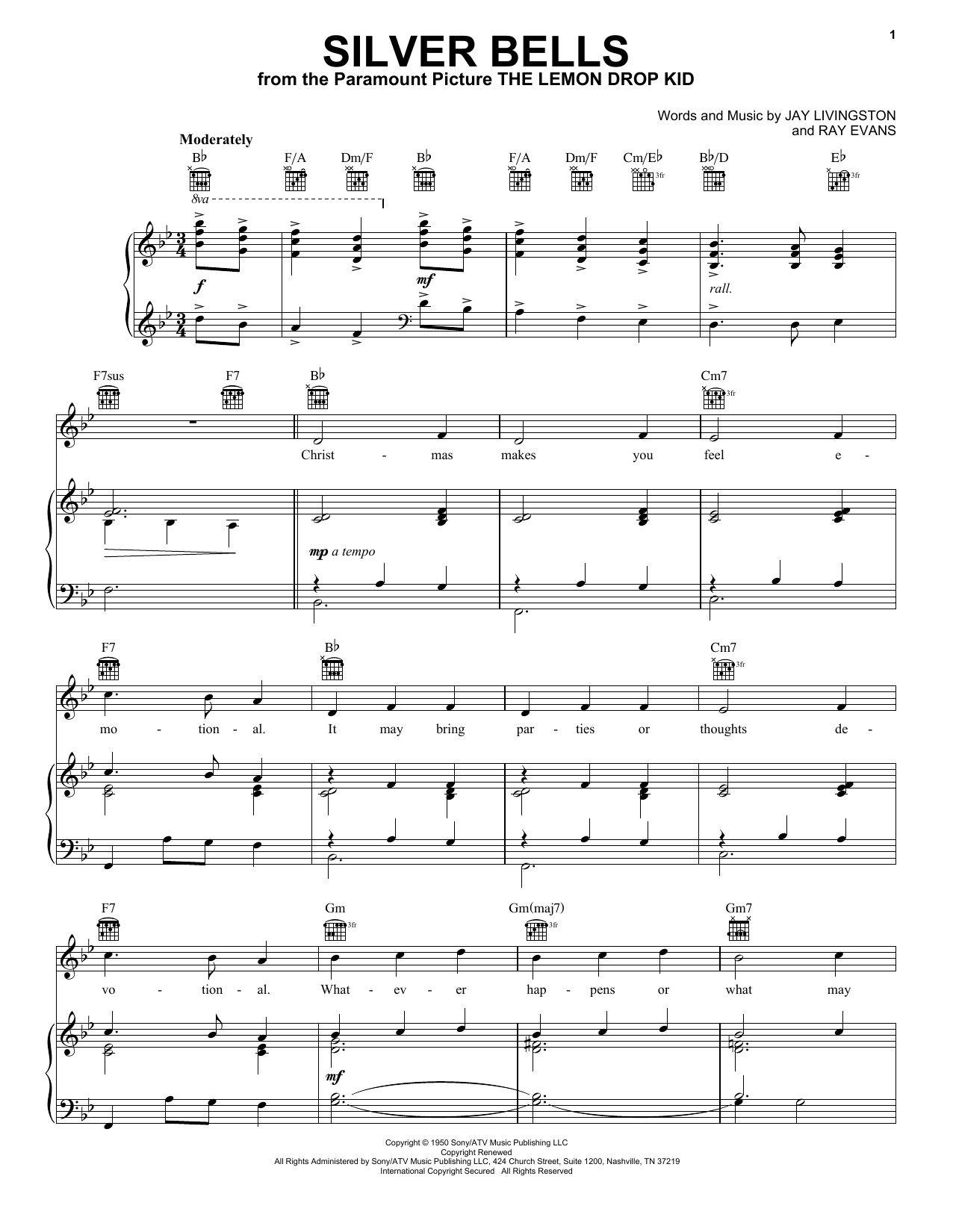 Elvis Presley Silver Bells Sheet Music Notes & Chords for Piano, Vocal & Guitar (Right-Hand Melody) - Download or Print PDF