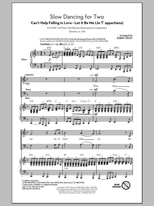 Kirby Shaw Can't Help Falling In Love Sheet Music Notes & Chords for SATB - Download or Print PDF