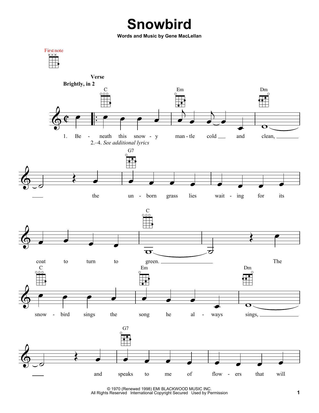 Elvis Presley Snowbird Sheet Music Notes & Chords for Ukulele - Download or Print PDF