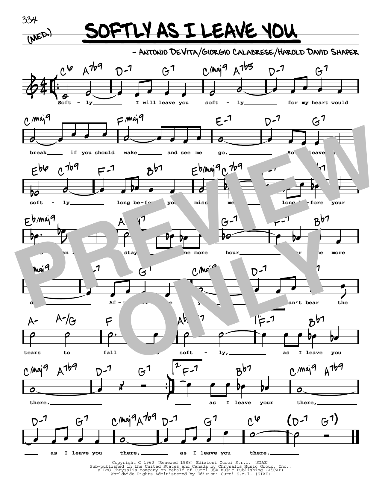 Elvis Presley Softly As I Leave You (High Voice) Sheet Music Notes & Chords for Real Book – Melody, Lyrics & Chords - Download or Print PDF