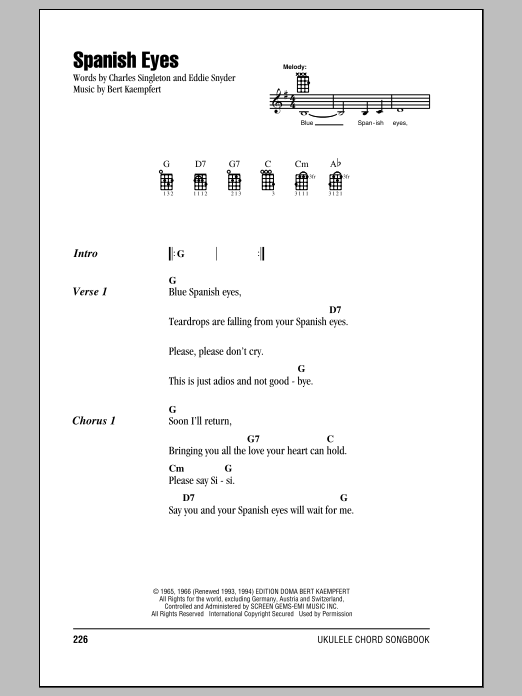 Elvis Presley Spanish Eyes Sheet Music Notes & Chords for Mandolin - Download or Print PDF