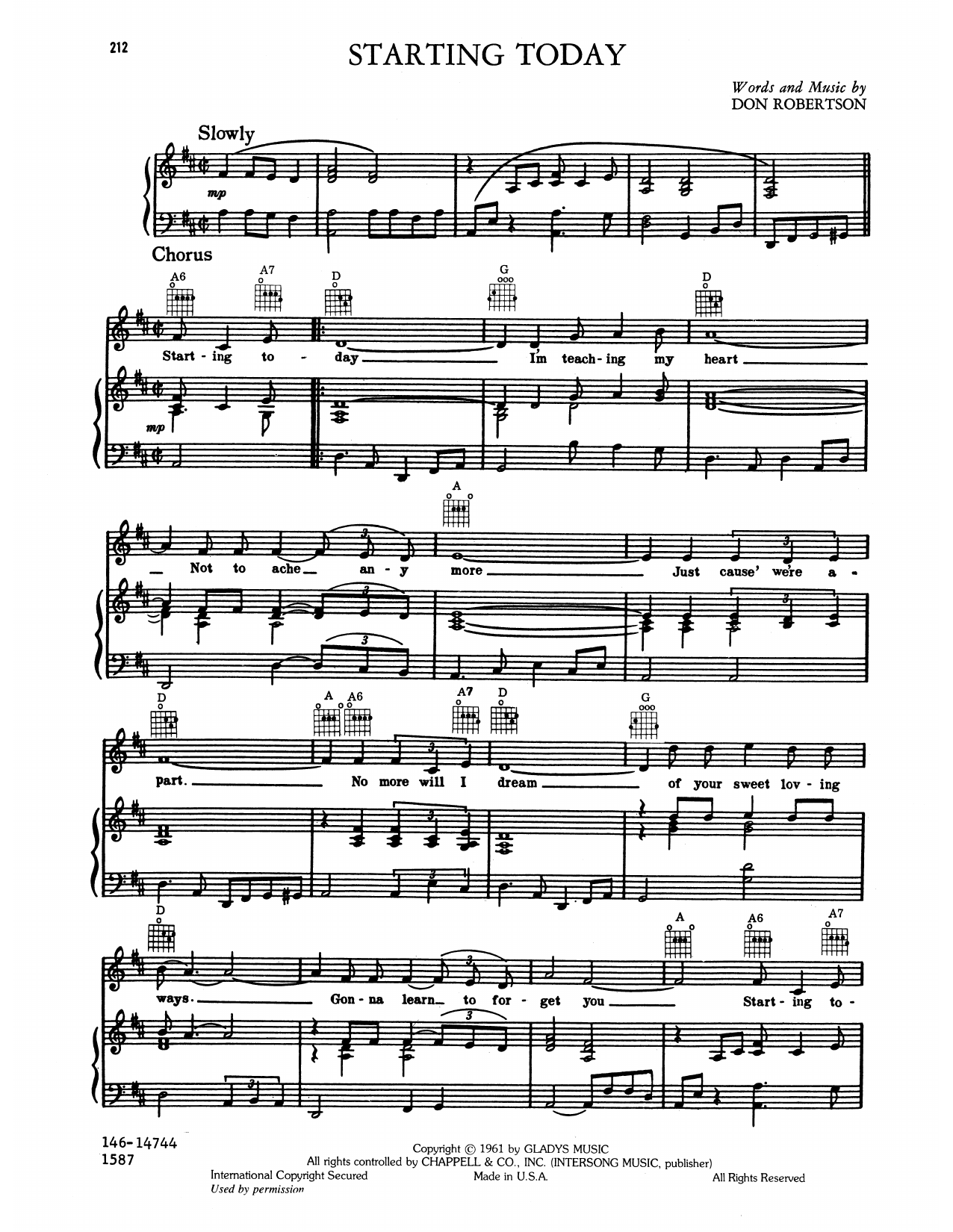Elvis Presley Starting Today Sheet Music Notes & Chords for Piano, Vocal & Guitar Chords (Right-Hand Melody) - Download or Print PDF
