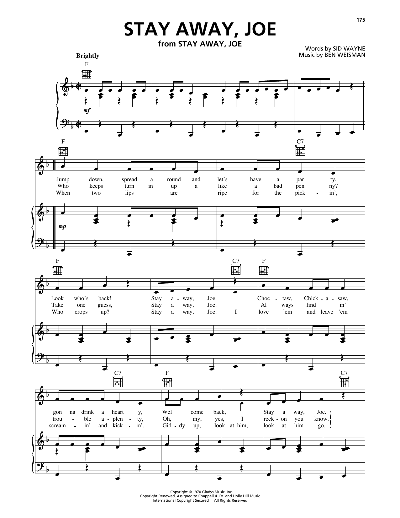 Elvis Presley Stay Away, Joe Sheet Music Notes & Chords for Piano, Vocal & Guitar Chords (Right-Hand Melody) - Download or Print PDF Elvis Presley Stay Away, Joe Sheet Music Notes & Chords for Piano, Vocal & Guitar Chords (Right-Hand Melody) - Download or Print PDF