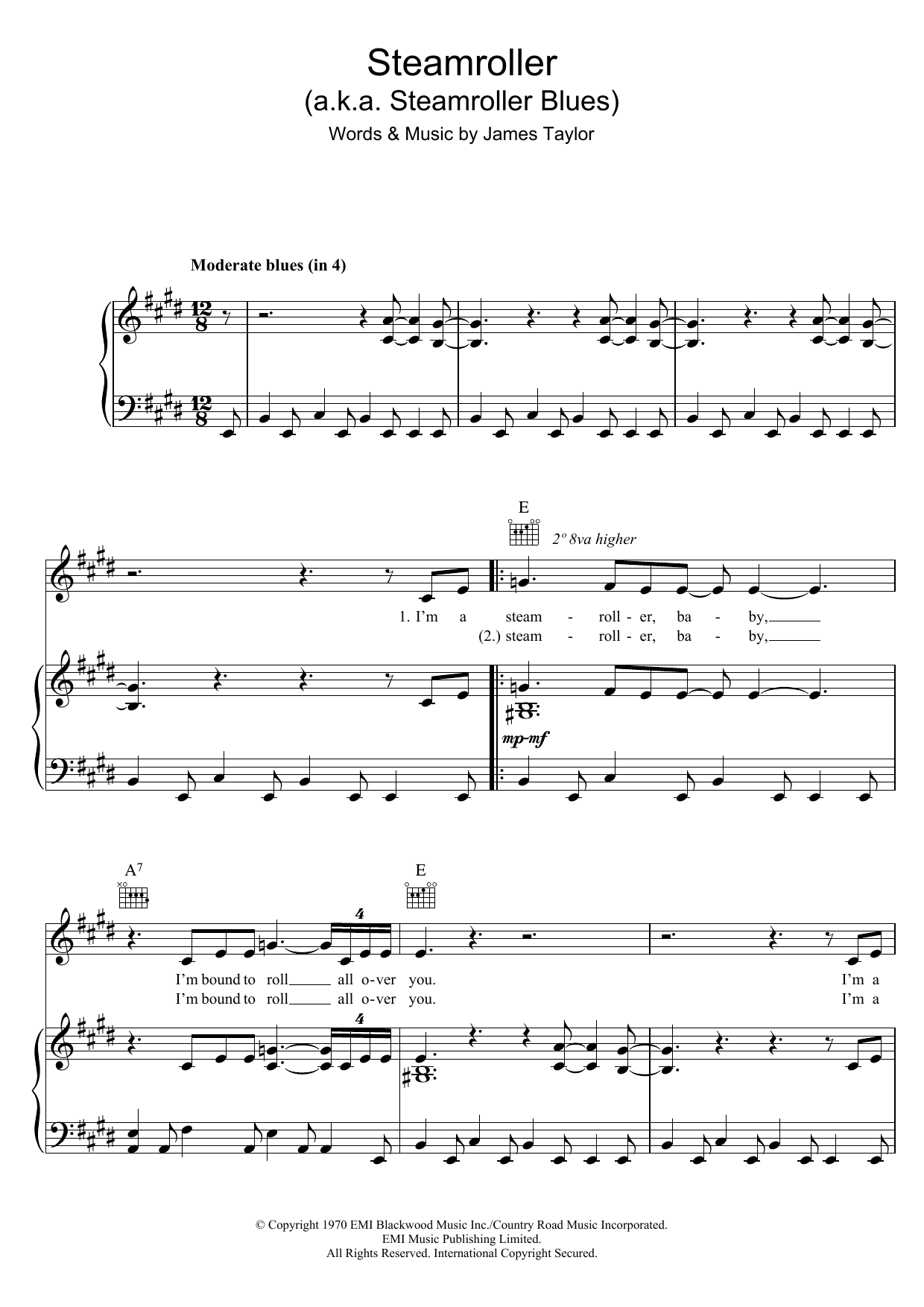 Elvis Presley Steamroller Sheet Music Notes & Chords for Piano, Vocal & Guitar (Right-Hand Melody) - Download or Print PDF