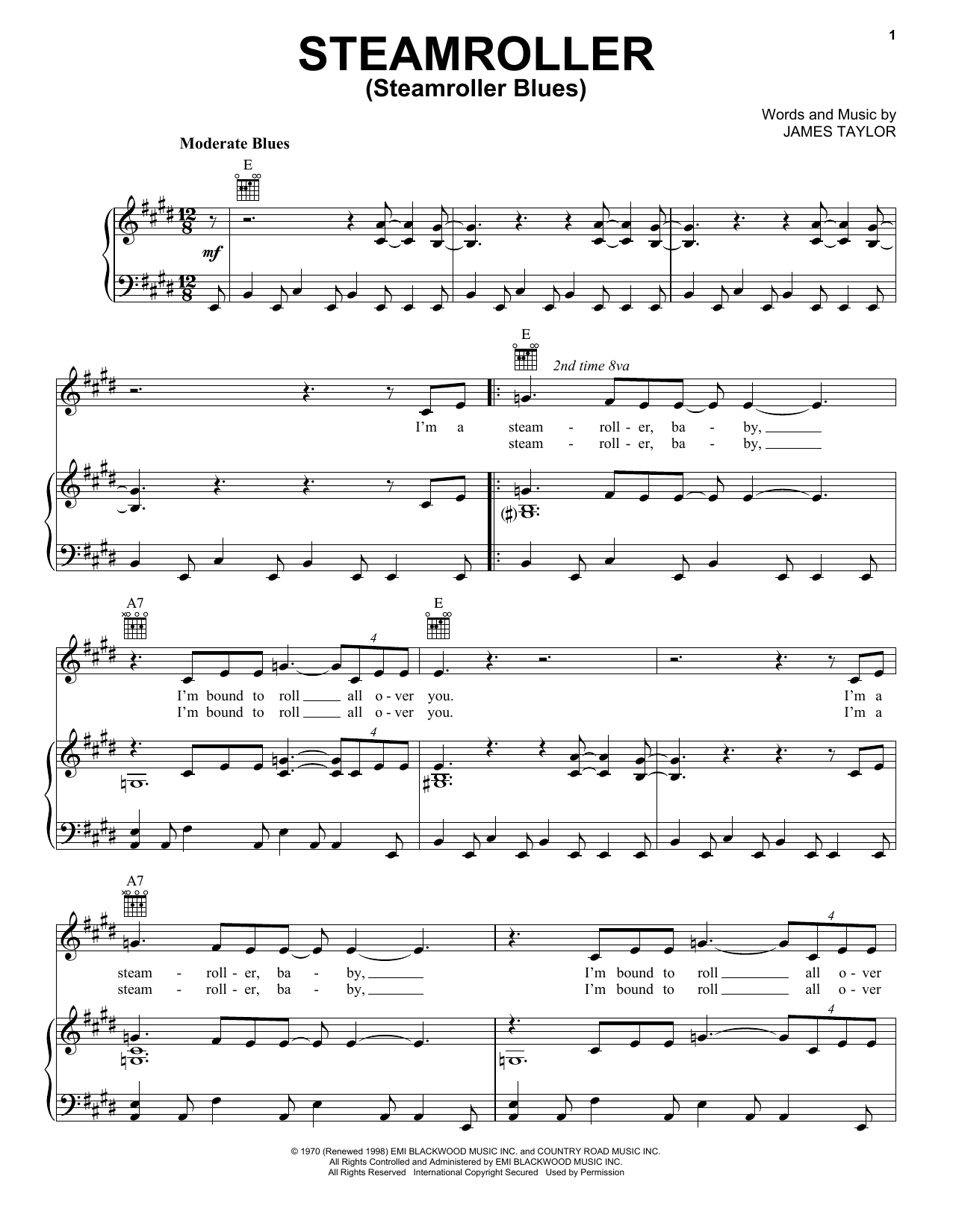 Elvis Presley Steamroller (Steamroller Blues) Sheet Music Notes & Chords for Piano, Vocal & Guitar (Right-Hand Melody) - Download or Print PDF