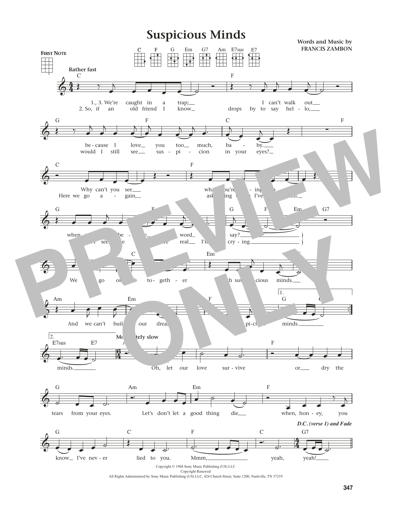 Elvis Presley Suspicious Minds (from The Daily Ukulele) (arr. Jim Beloff) Sheet Music Notes & Chords for Ukulele - Download or Print PDF